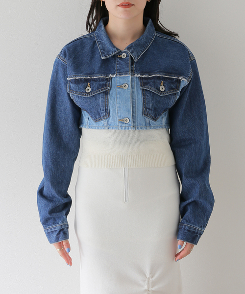 JOINT WORKS(ジョイントワークス)の「【eenie / イーニー】Cropped Shade Denim Jacket(デニムジャケット・レディース・ブルー系その他/ブラック・FREE)」の3枚目の写真