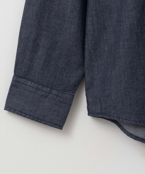 NAVY（ネイビー）の「NAVY ピケ無地胸ポケット付き長袖シャツ（シャツ/ブラウス・メンズ・ホワイト/ネイビー・M/L/XL）」の6枚目の写真