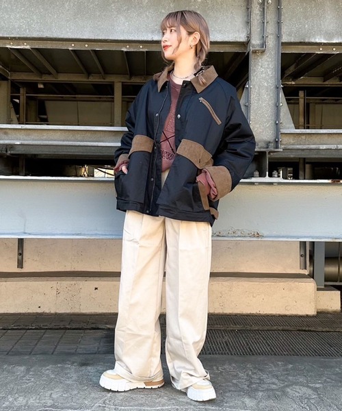DOUBLE NAME（ダブルネーム）の「オイルド加工風ハンティングブルゾン/ユニセックス可（ブルゾン・レディース・ネイビー/カーキ/ベージュ・FREE）」の8枚目の写真