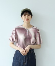 PAR ICI（パーリッシィ）の「パイルボーダー ヘンリーネックプルオーバー（Tシャツ/カットソー）」