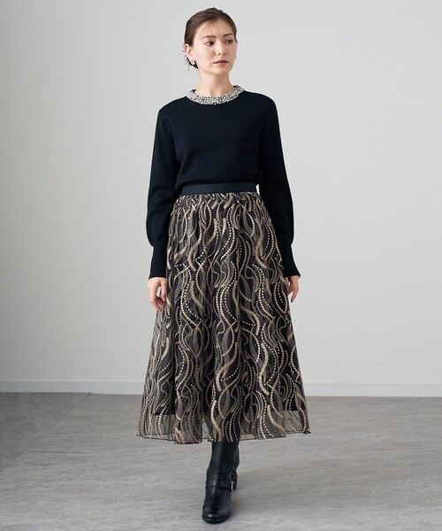 ANAYI（アナイ）の「ラメチュールギャザー スカート（スカート・レディース・ブラック/ゴールド系その他・36/38/34）」の3枚目の写真