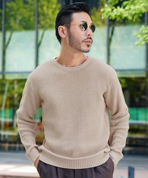 ラーベン編みクルーネック綿ニット