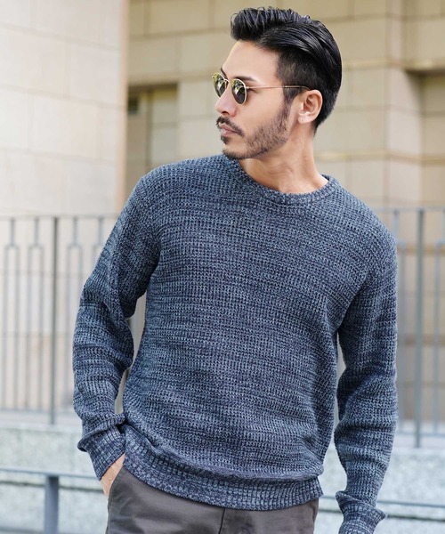jiggys shop(ジギーズショップ)の「ラーベン編みクルーネック綿ニット(ニット/セーター・メンズ・ブラック/ブルー系その他/ピンク/グレー/ベージュ/ネイビー・MEDIUM/LARGE)」の5枚目の写真