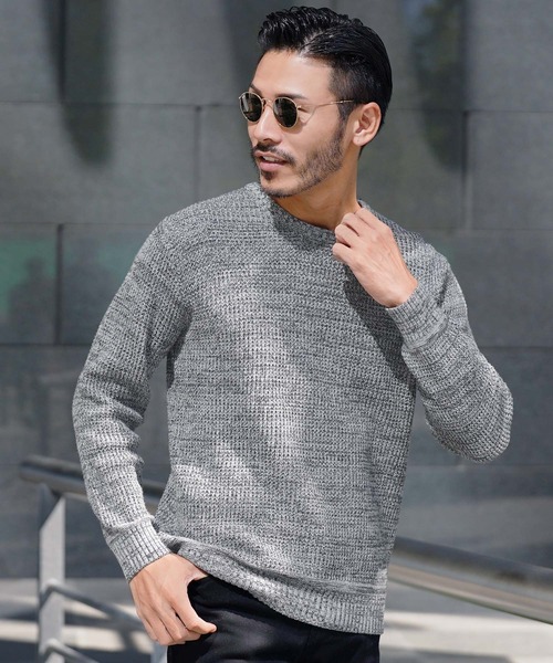 jiggys shop(ジギーズショップ)の「ラーベン編みクルーネック綿ニット(ニット/セーター・メンズ・ブラック/ブルー系その他/ピンク/グレー/ベージュ/ネイビー・MEDIUM/LARGE)」の3枚目の写真