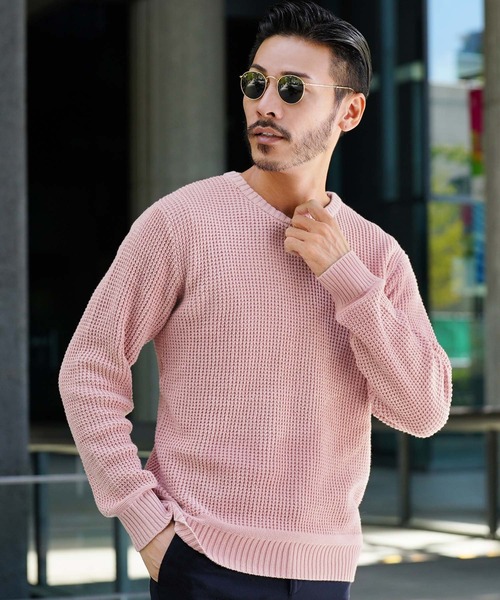 jiggys shop(ジギーズショップ)の「ラーベン編みクルーネック綿ニット(ニット/セーター・メンズ・ブラック/ブルー系その他/ピンク/グレー/ベージュ/ネイビー・MEDIUM/LARGE)」の6枚目の写真