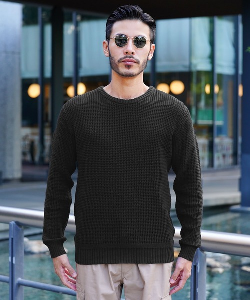 jiggys shop(ジギーズショップ)の「ラーベン編みクルーネック綿ニット(ニット/セーター・メンズ・ブラック/ブルー系その他/ピンク/グレー/ベージュ/ネイビー・MEDIUM/LARGE)」の7枚目の写真