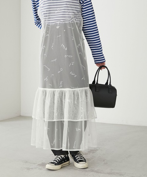 BONLECILL（ボンルシール）の「チュールロゴプリントキャミソールフリルワンピース（ワンピース・レディース・ブルー/チャコールグレー/ピンク/ブラック/アイボリー・FREE）」の6枚目の写真