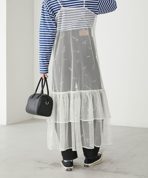 BONLECILL（ボンルシール）の「チュールロゴプリントキャミソールフリルワンピース（ワンピース・レディース・ブルー/チャコールグレー/ピンク/ブラック/アイボリー・FREE）」の7枚目の写真