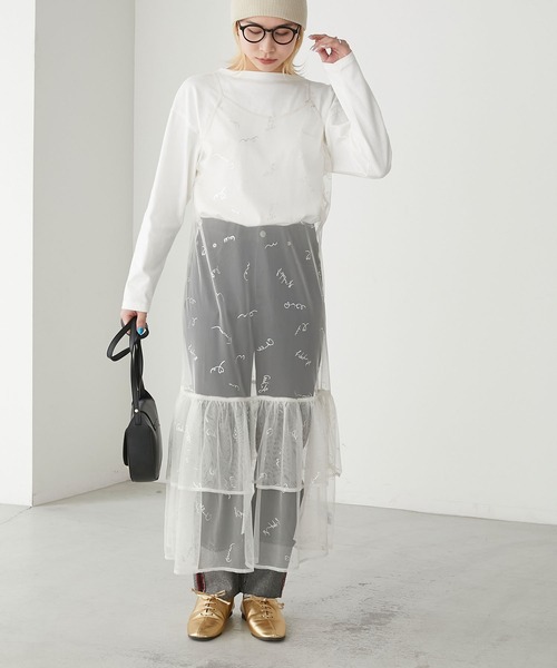 BONLECILL（ボンルシール）の「チュールロゴプリントキャミソールフリルワンピース（ワンピース・レディース・ブルー/チャコールグレー/ピンク/ブラック/アイボリー・FREE）」の11枚目の写真