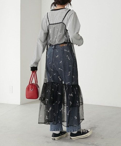 BONLECILL（ボンルシール）の「チュールロゴプリントキャミソールフリルワンピース（ワンピース・レディース・ブルー/チャコールグレー/ピンク/ブラック/アイボリー・FREE）」の15枚目の写真