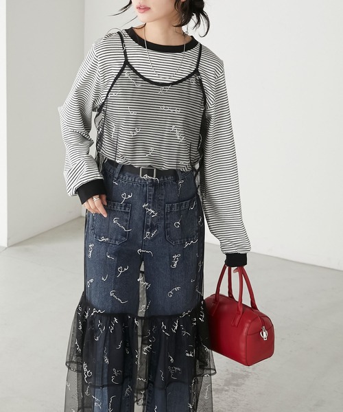 BONLECILL（ボンルシール）の「チュールロゴプリントキャミソールフリルワンピース（ワンピース・レディース・ブルー/チャコールグレー/ピンク/ブラック/アイボリー・FREE）」の16枚目の写真