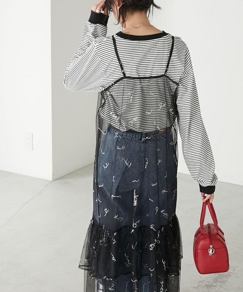 BONLECILL（ボンルシール）の「チュールロゴプリントキャミソールフリルワンピース（ワンピース・レディース・ブルー/チャコールグレー/ピンク/ブラック/アイボリー・FREE）」の17枚目の写真