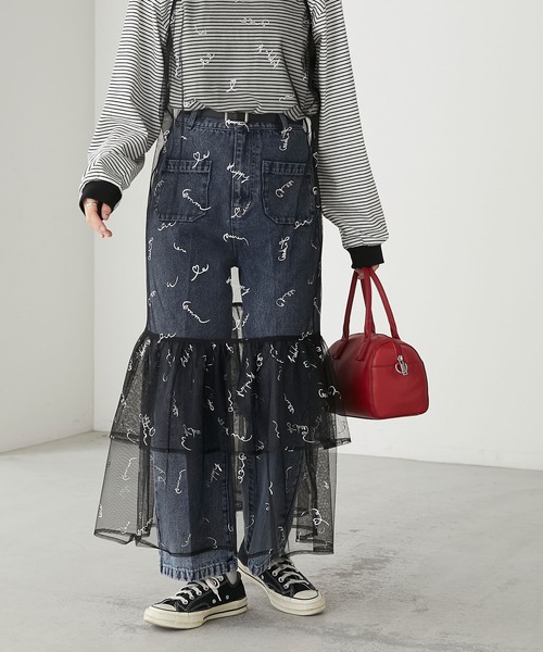 BONLECILL（ボンルシール）の「チュールロゴプリントキャミソールフリルワンピース（ワンピース・レディース・ブルー/チャコールグレー/ピンク/ブラック/アイボリー・FREE）」の18枚目の写真