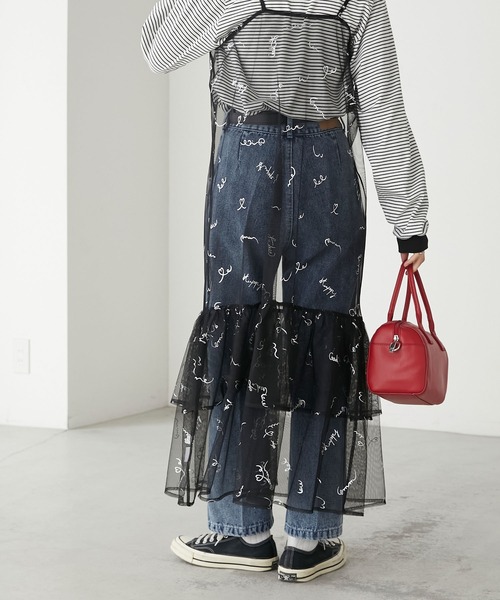 BONLECILL（ボンルシール）の「チュールロゴプリントキャミソールフリルワンピース（ワンピース・レディース・ブルー/チャコールグレー/ピンク/ブラック/アイボリー・FREE）」の19枚目の写真