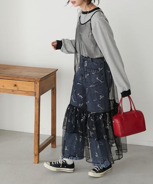 BONLECILL（ボンルシール）の「チュールロゴプリントキャミソールフリルワンピース（ワンピース・レディース・ブルー/チャコールグレー/ピンク/ブラック/アイボリー・FREE）」の20枚目の写真