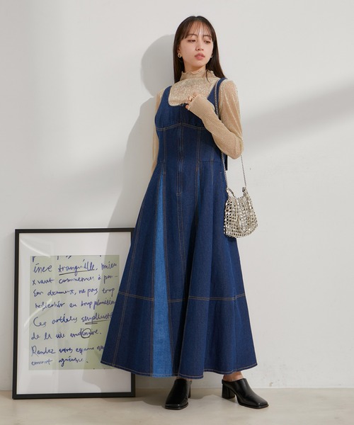 VIS(ビス)の「切替デニムジャンパースカート(ワンピース・レディース・ブルー系その他/スミクロ・M/S)」の5枚目の写真