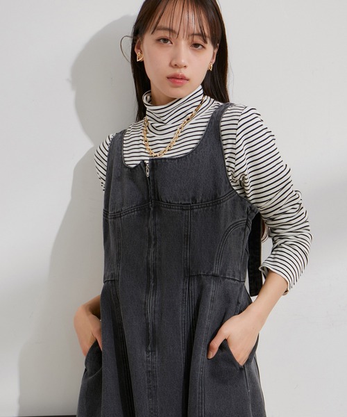 VIS(ビス)の「切替デニムジャンパースカート(ワンピース・レディース・ブルー系その他/スミクロ・M/S)」の15枚目の写真