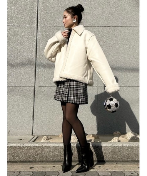 Narcissus（ナルシス）の「【Narcissus】ボアフェイクレザージャケット（ライダースジャケット・レディース・ホワイト/ブラック・FREE）」の21枚目の写真