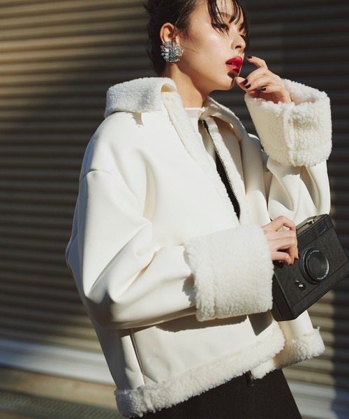 Narcissus（ナルシス）の「【Narcissus】ボアフェイクレザージャケット（ライダースジャケット・レディース・ホワイト/ブラック・FREE）」の19枚目の写真