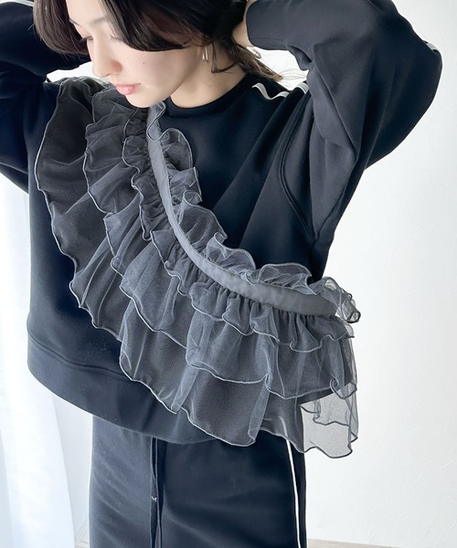 mily bilet（ミウィビレット）の「【mily bilet】着こなし自由自在。マルチウェイチュールフリル（付け襟・レディース・チャコール/ピンク/ベージュ/ブラック/ライトグレー/ホワイト・MEDIUM）」の5枚目の写真