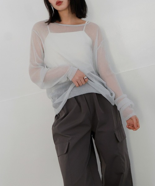 LIAN(リアン)の「ラメシアークルーネックPO(Tシャツ/カットソー・レディース・ベージュ/グレー/オフホワイト/ブラック/モカ・FREE)」の2枚目の写真