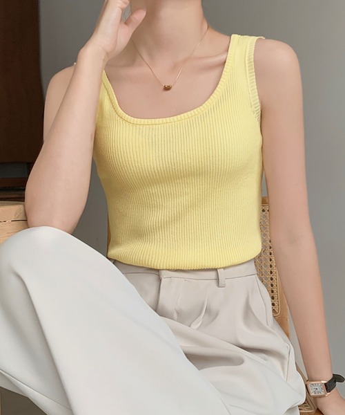 MILAE（ミレ）の「ベーシックリブ編みタンクトップ（タンクトップ・レディース・ホワイト/ブラック/ライトピンク/ライトベージュ/ライトブルー/ライトイエロー・FREE）」の5枚目の写真