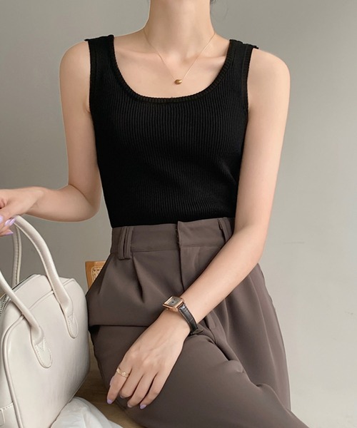MILAE（ミレ）の「ベーシックリブ編みタンクトップ（タンクトップ・レディース・ホワイト/ブラック/ライトピンク/ライトベージュ/ライトブルー/ライトイエロー・FREE）」の3枚目の写真