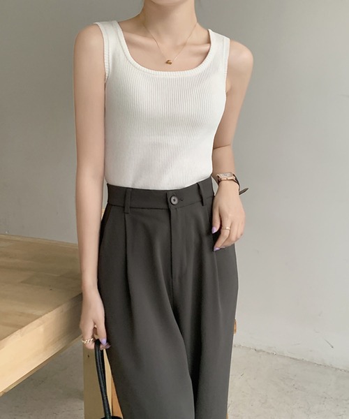 MILAE（ミレ）の「ベーシックリブ編みタンクトップ（タンクトップ・レディース・ホワイト/ブラック/ライトピンク/ライトベージュ/ライトブルー/ライトイエロー・FREE）」の8枚目の写真