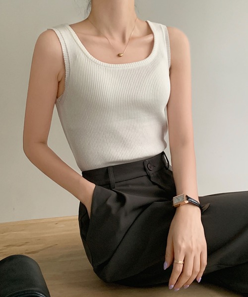 MILAE（ミレ）の「ベーシックリブ編みタンクトップ（タンクトップ・レディース・ホワイト/ブラック/ライトピンク/ライトベージュ/ライトブルー/ライトイエロー・FREE）」の9枚目の写真