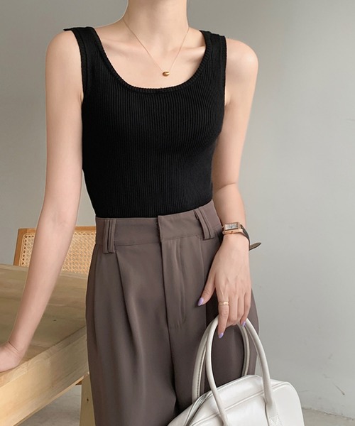 MILAE（ミレ）の「ベーシックリブ編みタンクトップ（タンクトップ・レディース・ホワイト/ブラック/ライトピンク/ライトベージュ/ライトブルー/ライトイエロー・FREE）」の10枚目の写真