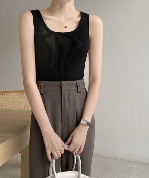MILAE（ミレ）の「ベーシックリブ編みタンクトップ（タンクトップ・レディース・ホワイト/ブラック/ライトピンク/ライトベージュ/ライトブルー/ライトイエロー・FREE）」の11枚目の写真