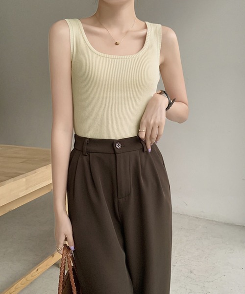 MILAE（ミレ）の「ベーシックリブ編みタンクトップ（タンクトップ・レディース・ホワイト/ブラック/ライトピンク/ライトベージュ/ライトブルー/ライトイエロー・FREE）」の13枚目の写真