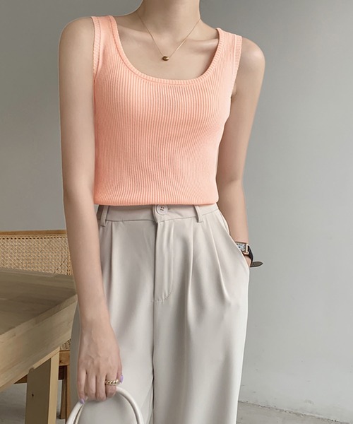 MILAE（ミレ）の「ベーシックリブ編みタンクトップ（タンクトップ・レディース・ホワイト/ブラック/ライトピンク/ライトベージュ/ライトブルー/ライトイエロー・FREE）」の16枚目の写真