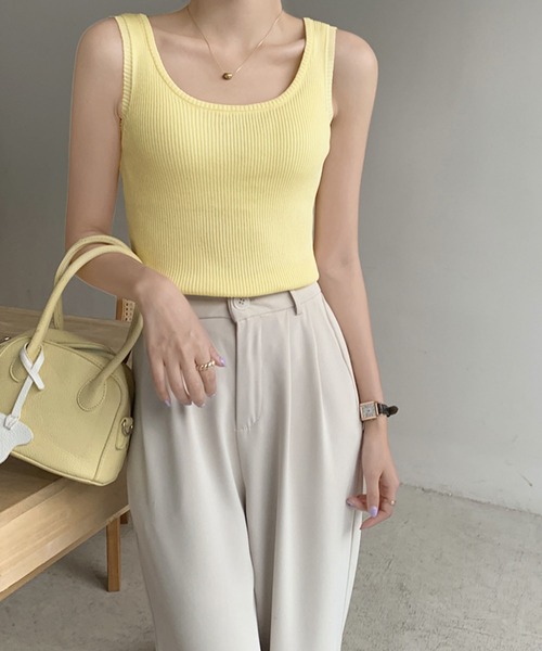 MILAE（ミレ）の「ベーシックリブ編みタンクトップ（タンクトップ・レディース・ホワイト/ブラック/ライトピンク/ライトベージュ/ライトブルー/ライトイエロー・FREE）」の20枚目の写真