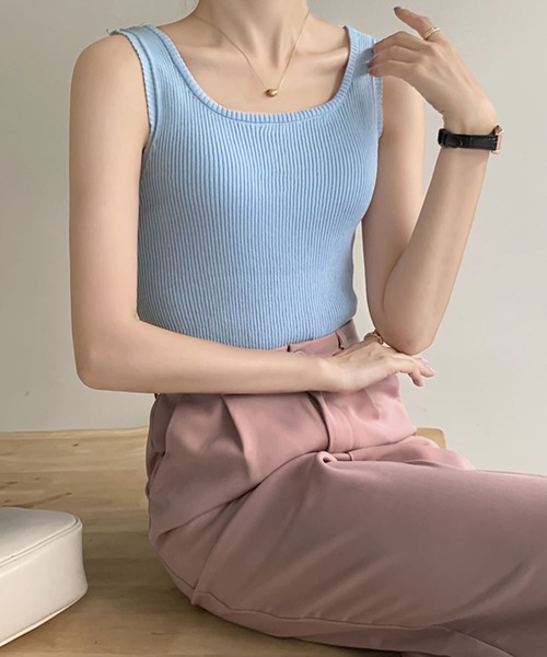MILAE（ミレ）の「ベーシックリブ編みタンクトップ（タンクトップ・レディース・ホワイト/ブラック/ライトピンク/ライトベージュ/ライトブルー/ライトイエロー・FREE）」の22枚目の写真