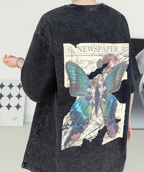 FVLMEN（フルメン）の「【FVLMEN】butterfly backprint halfsleeve tee/バタフライ バックプリント ハーフスリーブ T（Tシャツ/カットソー・メンズ・パープル/ベージュ/ブラック・LARGE/MEDIUM/X-LARGE）」の5枚目の写真