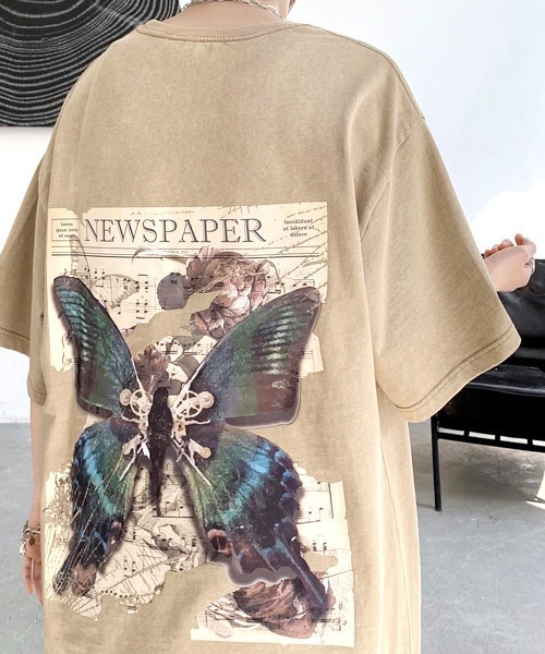 FVLMEN（フルメン）の「【FVLMEN】butterfly backprint halfsleeve tee/バタフライ バックプリント ハーフスリーブ T（Tシャツ/カットソー・メンズ・パープル/ベージュ/ブラック・LARGE/MEDIUM/X-LARGE）」の17枚目の写真