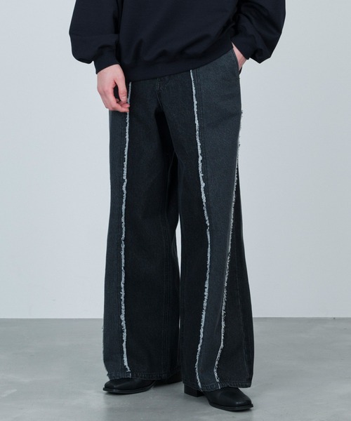 JUNRED(ジュンレッド)の「【 追加生産 】バイカラーフリンジスーパーワイドデニム(デニムパンツ・メンズ・ブラック/ネイビー・L/M/S)」の22枚目の写真