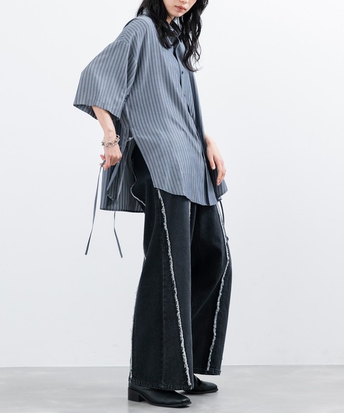 JUNRED(ジュンレッド)の「【 追加生産 】バイカラーフリンジスーパーワイドデニム(デニムパンツ・メンズ・ブラック/ネイビー・L/M/S)」の6枚目の写真