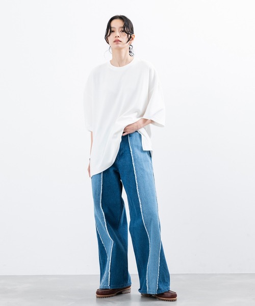 JUNRED(ジュンレッド)の「【 追加生産 】バイカラーフリンジスーパーワイドデニム(デニムパンツ・メンズ・ブラック/ネイビー・L/M/S)」の8枚目の写真