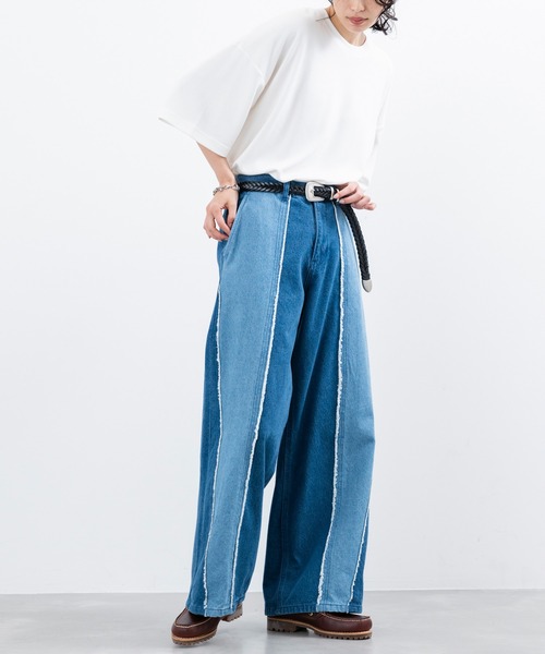 JUNRED(ジュンレッド)の「【 追加生産 】バイカラーフリンジスーパーワイドデニム(デニムパンツ・メンズ・ブラック/ネイビー・L/M/S)」の9枚目の写真