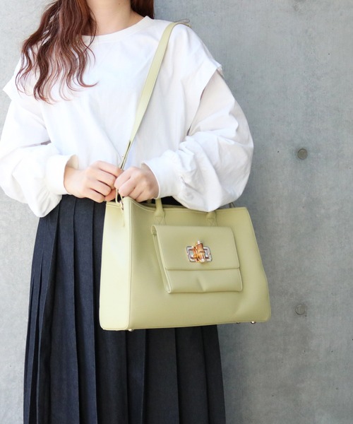 ACCOMMODE(アコモデ)の「バンブーファンクションバッグ(ハンドバッグ・レディース・ライトグリーン/グレイッシュベージュ/ライトブルー・FREE)」の3枚目の写真
