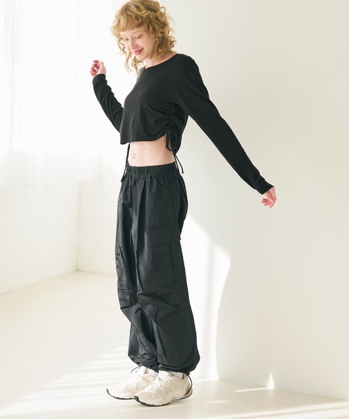 coca(coca)(コカ)の「とろみサイドシャーリングリボンカットソー(Tシャツ/カットソー・レディース・ブラック/ホワイト・L/M)」の3枚目の写真