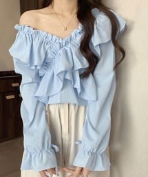 フリルクロップド丈ブラウス