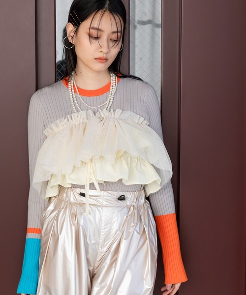 bohmal（ボマール）の「マルチウェイギャザー付け襟（付け襟・レディース・アイボリー/チャコールグレー・FREE）」の2枚目の写真