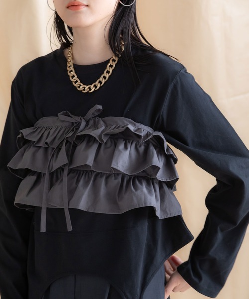 bohmal（ボマール）の「マルチウェイギャザー付け襟（付け襟・レディース・アイボリー/チャコールグレー・FREE）」の8枚目の写真