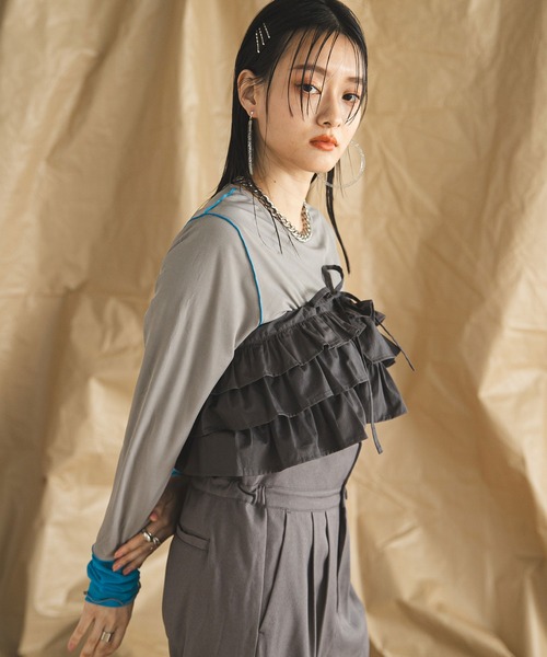 bohmal（ボマール）の「マルチウェイギャザー付け襟（付け襟・レディース・アイボリー/チャコールグレー・FREE）」の5枚目の写真