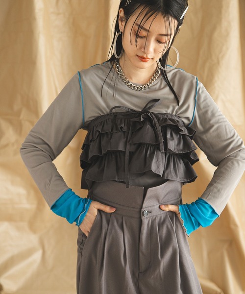 bohmal（ボマール）の「マルチウェイギャザー付け襟（付け襟・レディース・アイボリー/チャコールグレー・FREE）」の4枚目の写真