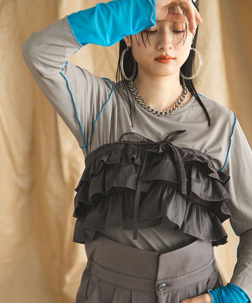 bohmal（ボマール）の「マルチウェイギャザー付け襟（付け襟・レディース・アイボリー/チャコールグレー・FREE）」の18枚目の写真