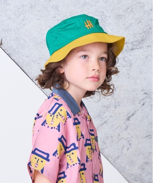 BIG FIELD(ビッグフィールド)の「バイカラーバケットハット(kids/52-54cm,56-58cm)(ハット・キッズ・ベージュ/グリーン/ブラック・52/56)」の3枚目の写真